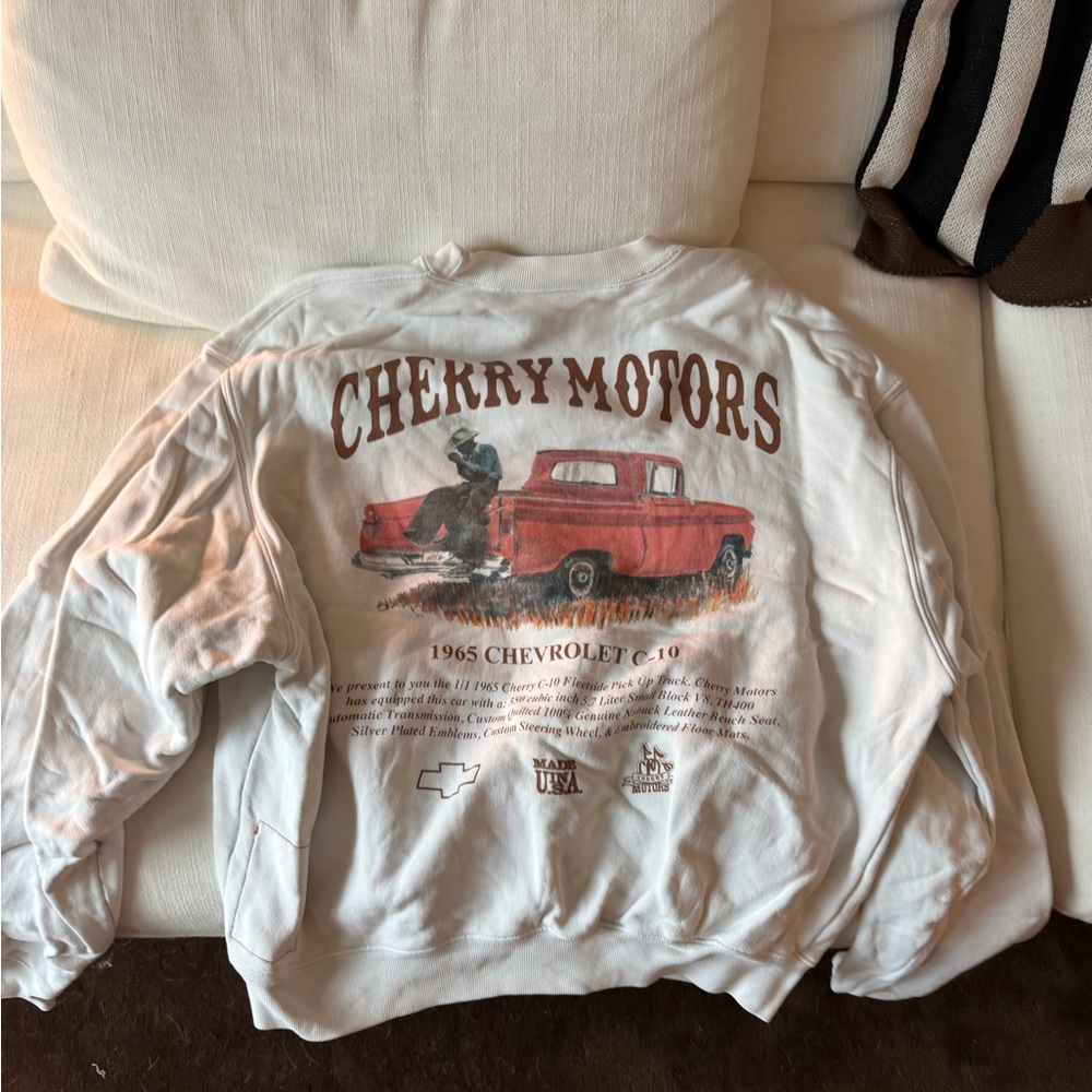 Cherry LA White Sweatshirt with Red Truck Graphic